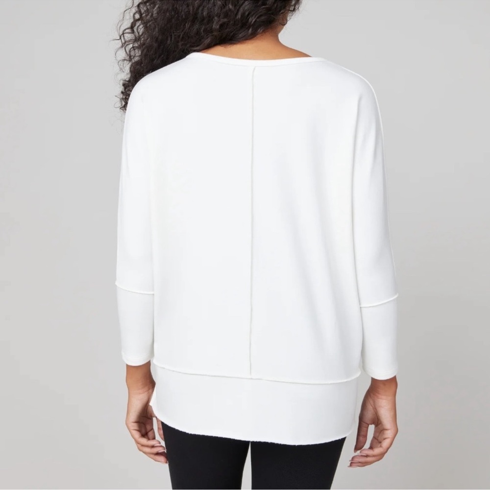 Spanx Perfect Length white 3/4 sleeve crewneck sweatshirt S exposed seams top - Picture 2 of 12